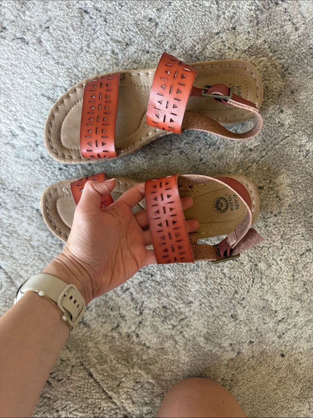 Easy Spirit Orange Brown Laser-Cut Wedge Sandals